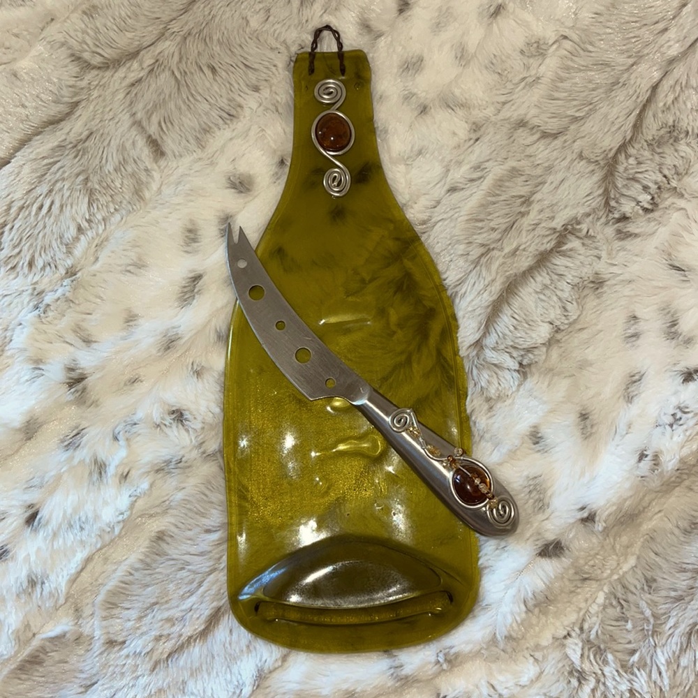 Hand Crafted Wine Bottle Cheese Serving Set